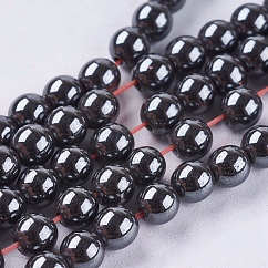 磁気無し合成ヘマタイトビーズ連売り  ラウンド  ブラック  4mm  穴：1mm  約95個/連  14.9インチ