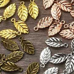 40Pcs 4 Colors Alloy Charms, Leaf, Mixed Color, 14.5x7x2mm, Hole: 1mm, 10pcs/color
