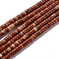 天然石レッドジャスパービーズ連売り  ヒシビーズ  フラットラウンド/ディスク  6x3mm  穴：1mm  約119~131個/連  14.76~15.74インチ（37.5~40cm）&nbsp;G-Z006-C33