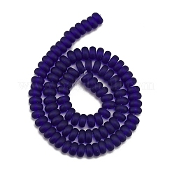 透明ガラスビーズ連売り  艶消し  フラットラウンド  ブルー  8x4mm  穴：1.2mm  約99個/連  14.96インチ（38cm）&nbsp;GLAA-WH0031-18A-06