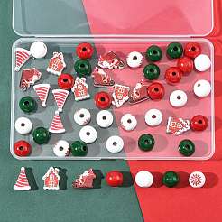 50Pcs 7 Styles Christmas Painted Wood Beads Set&nbsp;WOOD-FS0002-44