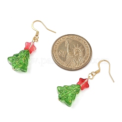 304ステンレススチールガラスダングルイヤリング  クリスマスツリー  ゴールドカラー  43x15mm&nbsp;EJEW-JE06592
