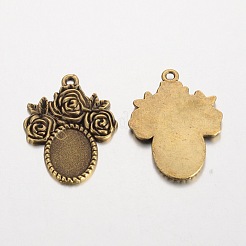 Oval with Flower Tibetan Style Alloy Pendant Cabochon Settings&nbsp;PALLOY-K110-11AB-NR
