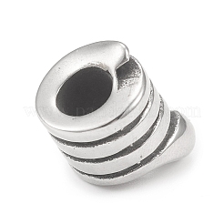 304ステンレススチールヨーロピアンビーズ  スジ入りビーズ  大穴ビーズ  コラム  アンティークシルバー  10x13.5mm  穴：5mm&nbsp;STAS-G303-03AS