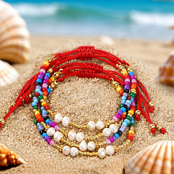 Glass Seed Beads & Imitation Pearl Round Beads Braided Bead Bracelets&nbsp;MR3840