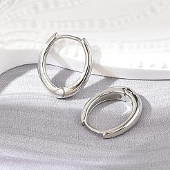 真鍮huggieフープピアス  長持ちメッキ  オーバル  プラチナ  17x15x4mm  ピン：1mm&nbsp;EJEW-C502-11P