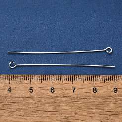 真鍮製アイピン  鉛フリー＆カドミウムフリー  925銀メッキ  50x3x0.7mm  穴：1.8mm&nbsp;KK-H502-02I-S
