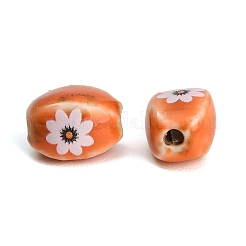 印刷された手作りの磁器のビーズ  花とオーバル  ミックスカラー  13~13.5x9x8.5~9mm  穴：2.5mm&nbsp;PR-CBAB520-17