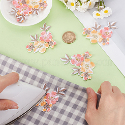 6個の花柄ポリエステル＆コットンコンピューター刺繍アイロン/縫い付けパッチ  中国風のアップリケ  フラミンゴ  54x70x1.5mm&nbsp;PATC-HY0001-91B