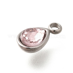 304ステンレスペンダント  ラインストーン付き  ステンレス鋼色  ティアドロップ  ライトローズ  10.5x5.5x0.5mm  穴：1.8mm&nbsp;STAS-Q346-04P-03
