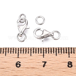 変色防止スターリングシルバーロブスタークロウ留め金925個  ダブル丸カン付き  プラチナ  8x5x2.5mm  穴：2.5mm&nbsp;STER-N016-38P