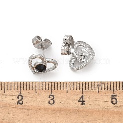 304ステンレススチールスタッドピアス  ラインストーン付き  ハート  ステンレス鋼色  9x10.5mm&nbsp;EJEW-F361-06P