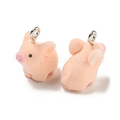 フロッキーアクリルパーツ  鉄パーツ  桃パフ  プラチナ  豚  19~21x19.5x11.5mm  穴：2.5mm&nbsp;FIND-A044-01I
