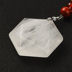 天然水晶六角ペンダントキーホルダー  7チャクラのジェムストーンビーズとプラチナトーンの真鍮のパーツ付き  11.4cm&nbsp;G-Z033-02B-P