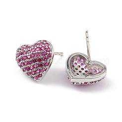 Heart Brass Cubic Zirconia Ear Studs for Women Men&nbsp;EJEW-K245-01P