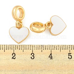 ラックメッキ合金エナメルハートヨーロピアンダングルチャーム  大穴ペンダント  ゴールドカラー  カドミウムフリー＆ニッケルフリー＆鉛フリー  ホワイト  22mm  穴：4.8mm  ハート：11.5x11x2mm&nbsp;FIND-B034-21G-06