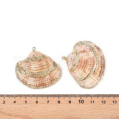 天然ホタテ貝殻ペンダント  金色の鉄製ループが付いた貝殻型のチャーム  砂茶色  39~40x42.5~46x14mm  穴：1.6mm&nbsp;SSHEL-N038-15