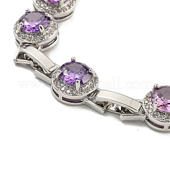 Rack Plating Brass Flat Round Links Bracelets with Glass for Women&nbsp;BJEW-H604-02P