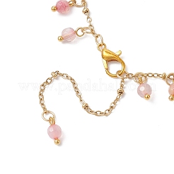3Pcs 3 Colors Dyed & Heated Natural Agate(Dyed & Heated) Faceted Round Tassel 304 Stainless Steel Cable Chain Anklets&nbsp;AJEW-AN00744