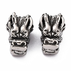 304ステンレススチールビーズ  竜の頭  アンティークシルバー  11.8x7.5x6.9mm  穴：2.3mm&nbsp;STAS-J034-13AS