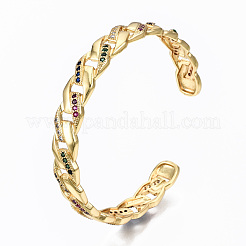 Brass Micro Pave Cubic Zirconia Curb Chain Cuff Bangles&nbsp;BJEW-T018-12G-01-NF