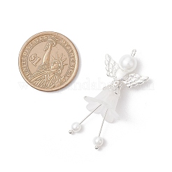 つや消しアクリルパーツ  天使  合金の留め具とガラスのパールビーズ付き  ミックスカラー  48x21.5x18mm  穴：3mm  8個/セット&nbsp;PALLOY-JF04048