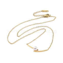 304 Stainless Steel & ABS Imitation Pearl Round Ball Pendant Necklaces&nbsp;NJEW-N055-07G