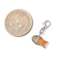 透明なスプレー塗装ガラスのペンダント装飾  亜鉛合金カニカン付き  魚  プラチナ  27mm&nbsp;HJEW-JM03293-01