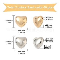 120個2色ccbプラスチックビーズ  ハート  プラチナ·ゴールデン  10x10.5x5.5mm  穴：1.2mm  60個/カラー&nbsp;CCB-YW0001-58