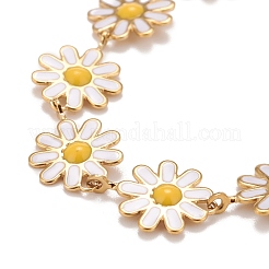Enamel Daisy Link Chains Bracelet&nbsp;BJEW-P271-01G-01