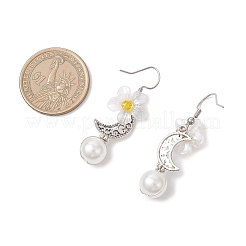 花と月合金プラスチックダングルイヤリング  アクリルと  アンティークシルバー＆プラチナ  46x14mm&nbsp;EJEW-JE06820
