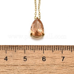 304ステンレスネックレス  キュービックジルコニアティアドロップチャーム付き  18KGP本金メッキ  キャメル  長さ16.22インチ(41.2cm)+64mmエクステンダー&nbsp;NJEW-R022-01G-11