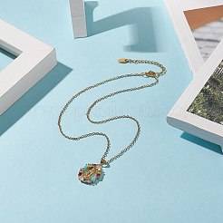 カラフルなキュービック ジルコニア オーバル、聖母マリア ペンダント ネックレス  女性用304ステンレスジュエリー  ゴールドカラー  15.83インチ（40.2cm）&nbsp;NJEW-JN04207