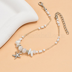 Natural White Jade Chips & Glass Beads Anklets&nbsp;WGE754A-02