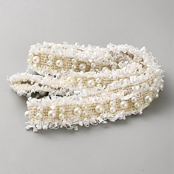 ポリコットンリボン  プラスチックパール付き  フローラルホワイト  1-1/8インチ（30mm）&nbsp;OCOR-WH0111-69