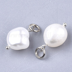 天然養殖淡水パールペンダント  真鍮パーツ  プラチナ  乳白色  16x9~10mm  穴：3mm&nbsp;PEAR-Q013-01A