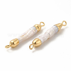 バロック天然ケシパールコネクターチャーム  列リンク  真鍮の二重ループ付き  ライトゴールド  31~33x4~5mm  穴：1.8mm&nbsp;PEAR-P004-31KCG