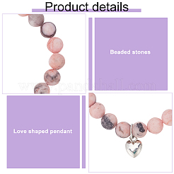 4Pcs 4 Styles Natural Mixed Gemstone Round Beaded Stretch Bracelets Set with Alloy Heart Charms&nbsp;BJEW-AN0001-72