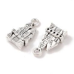 チベット風亜鉛合金チャーム  鉛フリー＆カドミウムフリー  城  アンティークシルバー  21x11x5mm  穴：2mm  約227個/500g&nbsp;TIBEP-R334-156AS-RS