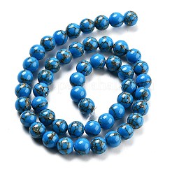 Synthetic Gold Line Turquoise Beads Strands&nbsp;G-H026-01A-02