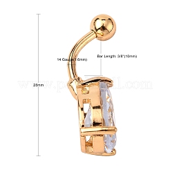 Real 18K Gold Plated Teardrop Brass Cubic Zirconia Navel Ring Navel Ring Belly Rings&nbsp;AJEW-EE0001-13B