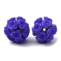 不透明アクリル、ラインストーン、樹脂ビーズ  バラの花の丸い  ミディアムブルー  21.5x20mm  穴：2mm&nbsp;OACR-D039-06