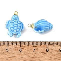 手作りの磁器のペンダント  真鍮パーツ  海洋生物のお守り  ゴールドカラー  ディープスカイブルー  13~24x10~15x6~8.5mm  穴：1.6mm&nbsp;PALLOY-JF06054