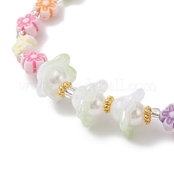 女性用フラワーアクリル＆ABSプラスチック模造真珠ビーズストレッチブレスレット  カラフル  内径：2-1/8インチ（5.45cm）&nbsp;BJEW-JB12908