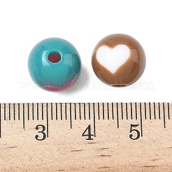 不透明なアクリルビーズ  ハート付きのラウンド  ミックスカラー  12mm  穴：2.5mm  568個/ 500g&nbsp;OACR-D314-03