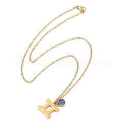 304 Stainless Steel Glass Drill Birth Stone Constellation Pendant Necklaces&nbsp;LS-STAS-D305-08G-C