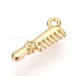 真鍮チャーム  櫛チャーム  カドミウムフリー＆ニッケルフリー＆鉛フリー  18KGP本金メッキ  13x5x2.1mm  穴：1.2mm&nbsp;KK-T075-12G