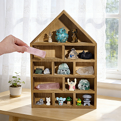 家の形の木製の壁掛け棚  マルチコンパートメントディスプレイラック  バリーウッド  385x256x55mm&nbsp;AJEW-WH0709-460