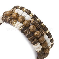 4Pcs 4 Style Dyed Natural Lava Rock Round & Coconut Disc Beaded Stretch Bracelets Set&nbsp;BJEW-JB09809