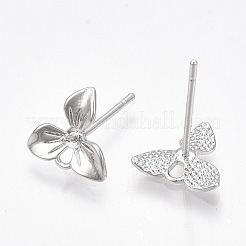 真鍮製スタッドピアスパーツ  カン付き  片穴パーツ用  花  ニッケルフリー  プラチナメッキ  9x10mm  穴：1.4mm  ピン：0.8mm&nbsp;KK-T038-499P